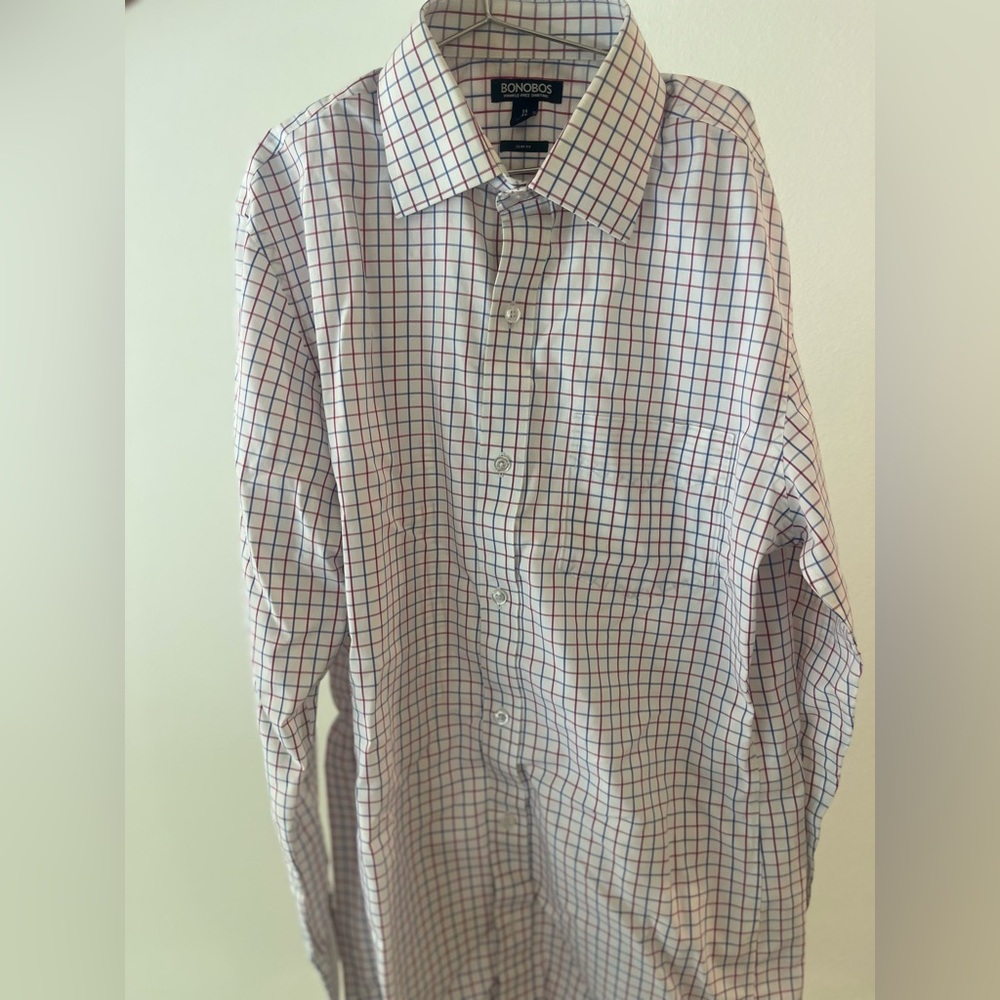 Bonobos Blue and Red Checked Dress Shirt Slim Fit